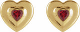 14K Yellow Gold 4 mm Heart Lab-Grown Ruby Stud Earrings