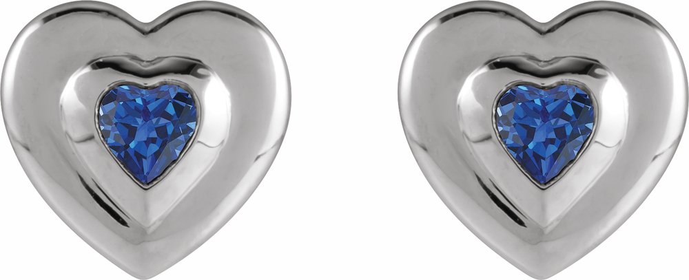 14K White Gold 4 mm Heart Natural Blue Sapphire Stud Earrings
