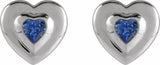 14K White Gold 4 mm Heart Natural Blue Sapphire Stud Earrings