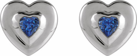 14K White Gold 4 mm Heart Natural Blue Sapphire Stud Earrings