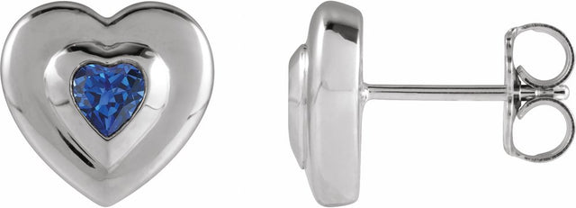 14K White Gold 4 mm Heart Natural Blue Sapphire Stud Earrings