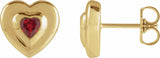 14K Yellow Gold 4 mm Heart Lab-Grown Ruby Stud Earrings