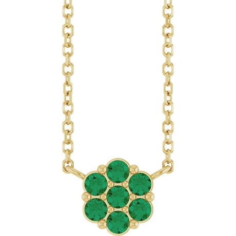 14K Yellow Gold Lab-Grown Emerald Cluster 18" Necklace