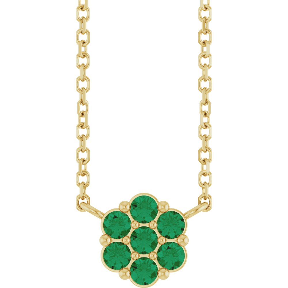 14K Yellow Gold Lab-Grown Emerald Cluster 18" Necklace