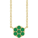 14K Yellow Gold Lab-Grown Emerald Cluster 18" Necklace