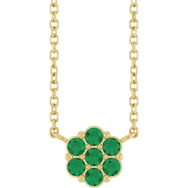 14K Yellow Gold Lab-Grown Emerald Cluster 18" Necklace