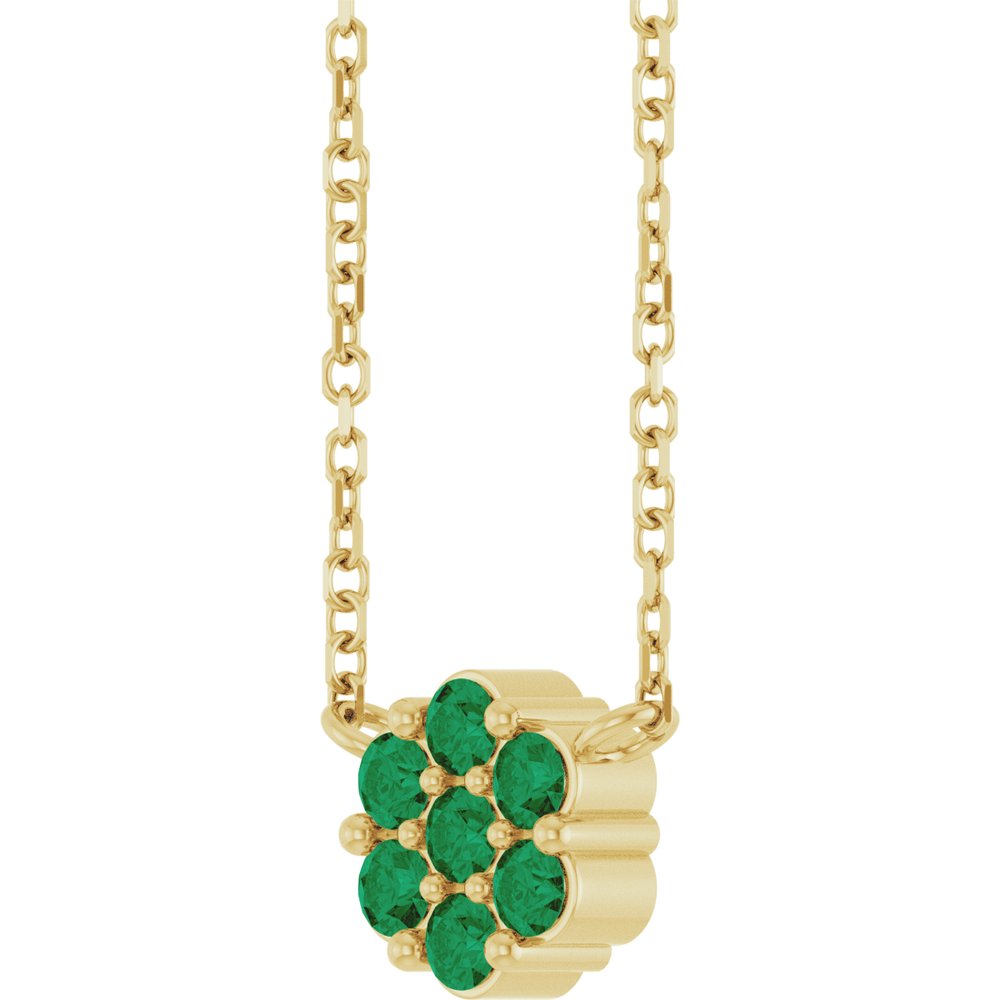 14K Yellow Gold Lab-Grown Emerald Cluster 18" Necklace