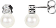 14K White Gold Cultured White Freshwater Pearl &  1/10 CTW Natural Diamond Earrings