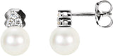 14K White Gold Cultured White Freshwater Pearl &  1/10 CTW Natural Diamond Earrings