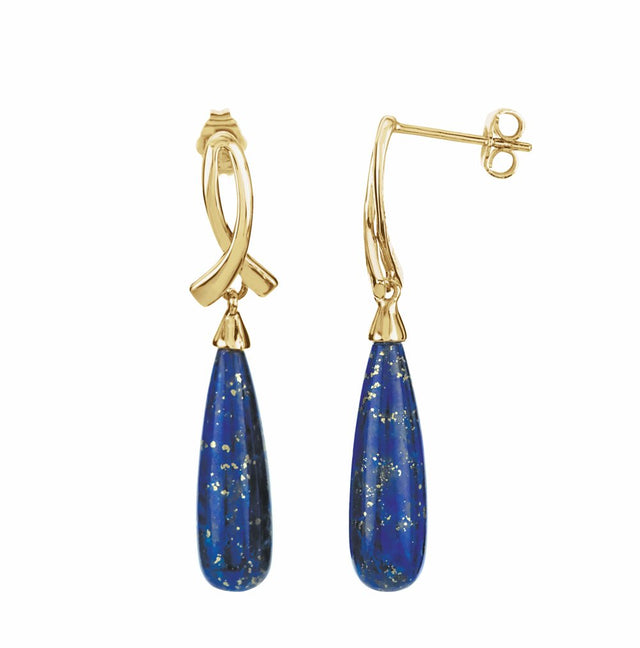 14K Yellow Natural Lapis Earrings