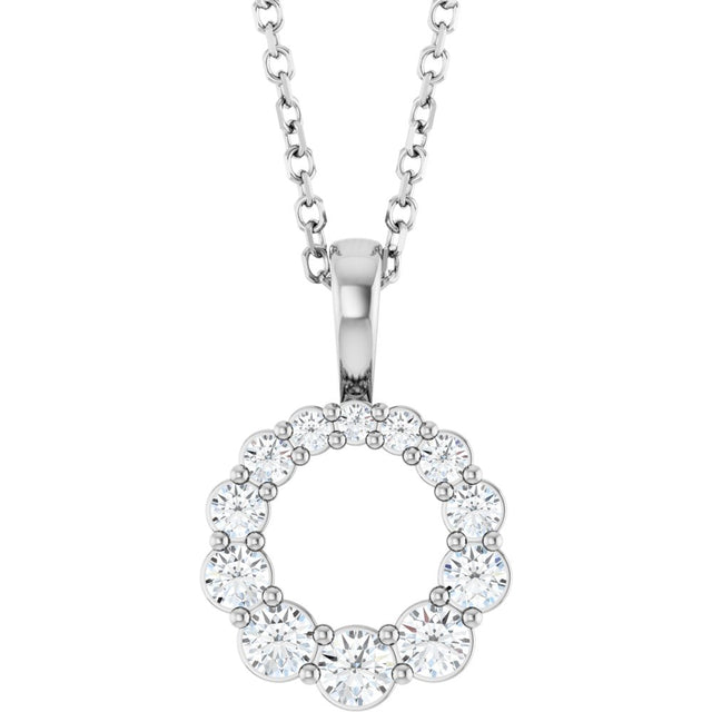 14K White Gold 1/3 CTW Lab-Grown Diamond Graduated Circle 16-18" Necklace