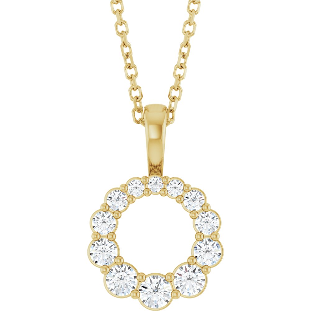 14K Yellow Gold 1/3 CTW Lab-Grown Diamond Graduated Circle 16-18" Necklace