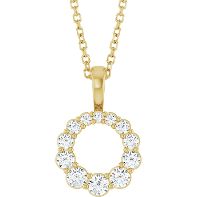 14K Yellow Gold 1/3 CTW Lab-Grown Diamond Graduated Circle 16-18" Necklace