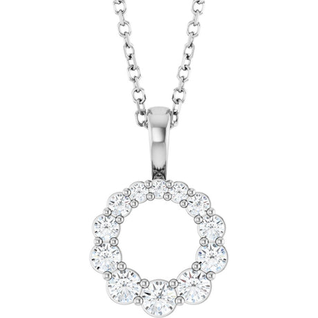 14K White Gold 1/3 CTW Lab-Grown Diamond Graduated Circle 16-18" Necklace