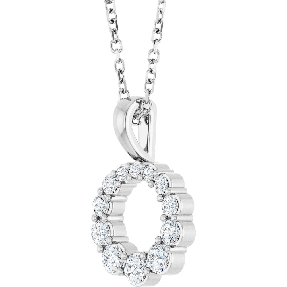 14K White Gold 1/3 CTW Lab-Grown Diamond Graduated Circle 16-18" Necklace