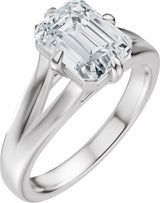 14K White Gold 9x7 mm  Emerald Engagement Ring Mounting