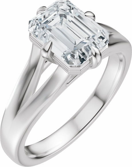 14K White Gold 9x7 mm  Emerald Engagement Ring Mounting
