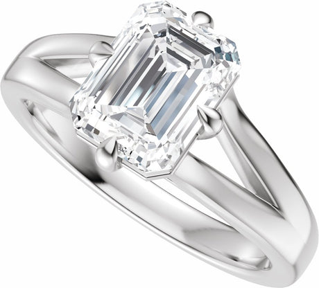 14K White Gold 9x7 mm  Emerald Engagement Ring Mounting