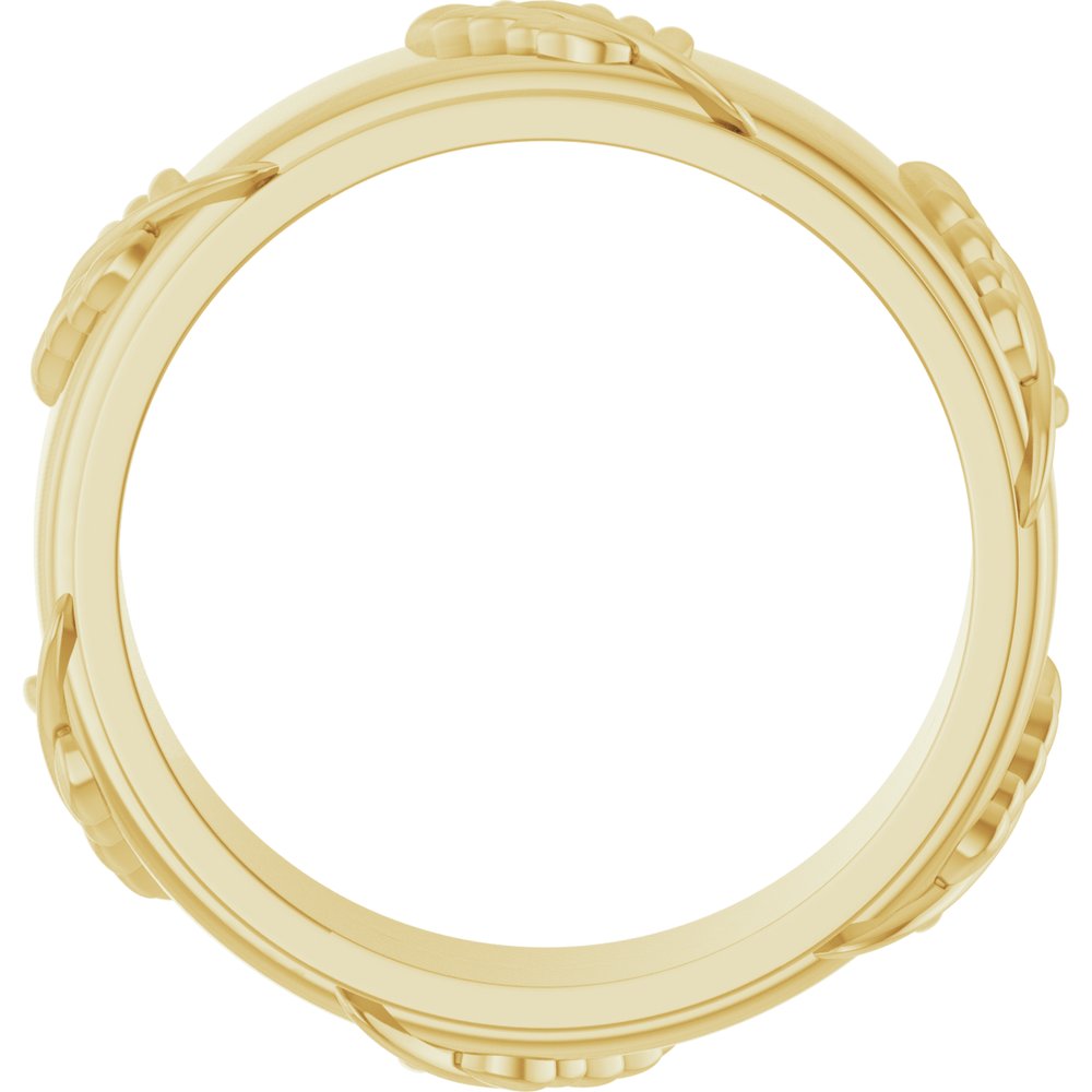 14K Yellow Gold 5 mm Stepped-Edge Floral Flat Band Size 7