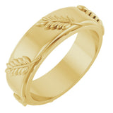 14K Yellow Gold 5 mm Stepped-Edge Floral Flat Band Size 7