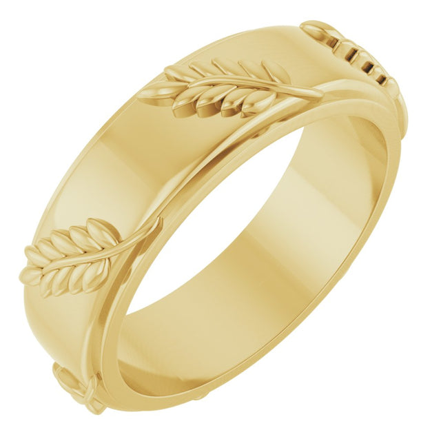 14K Yellow Gold 5 mm Stepped-Edge Floral Flat Band Size 7