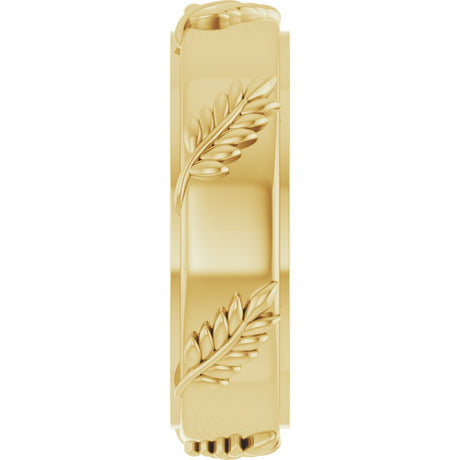 14K Yellow Gold 5 mm Stepped-Edge Floral Flat Band Size 7