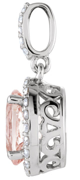 14K White Natural Pink Morganite & 1/6 CTW Natural Diamond Pendant