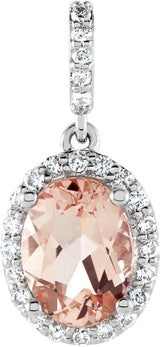 14K White Natural Pink Morganite & 1/6 CTW Natural Diamond Pendant