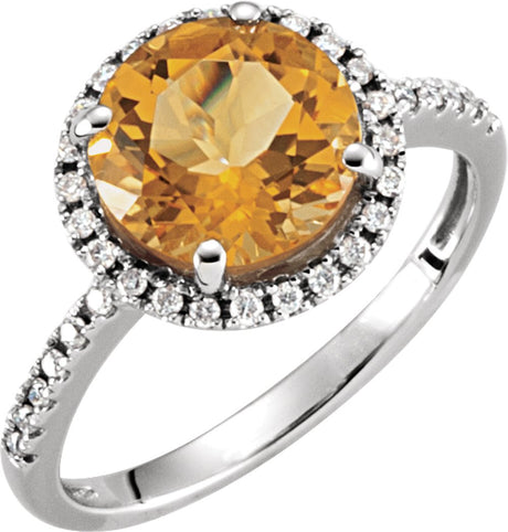 14K White Natural Citrine & 1/6 CTW Natural Diamond Ring