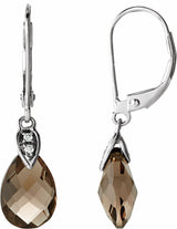 14K White Natural Briolette Smoky Quartz & .025 CTW Natural Diamond Earrings