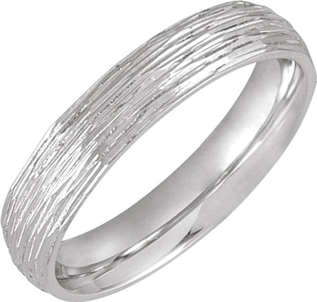 14K White Gold 4 mm Tree Bark-Inspired Comfort-Fit Flat Band Size 9