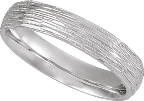 14K White Gold 4 mm Tree Bark-Inspired Comfort-Fit Flat Band Size 9