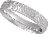 14K White Gold 4 mm Tree Bark-Inspired Comfort-Fit Flat Band Size 9