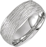 14K White Gold 7 mm Tree Bark-Inspired Comfort-Fit Flat Band Size 10