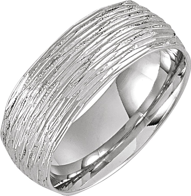 14K White Gold 7 mm Tree Bark-Inspired Comfort-Fit Flat Band Size 10