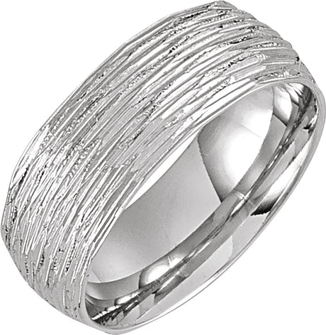 14K White Gold 7 mm Tree Bark-Inspired Comfort-Fit Flat Band Size 10