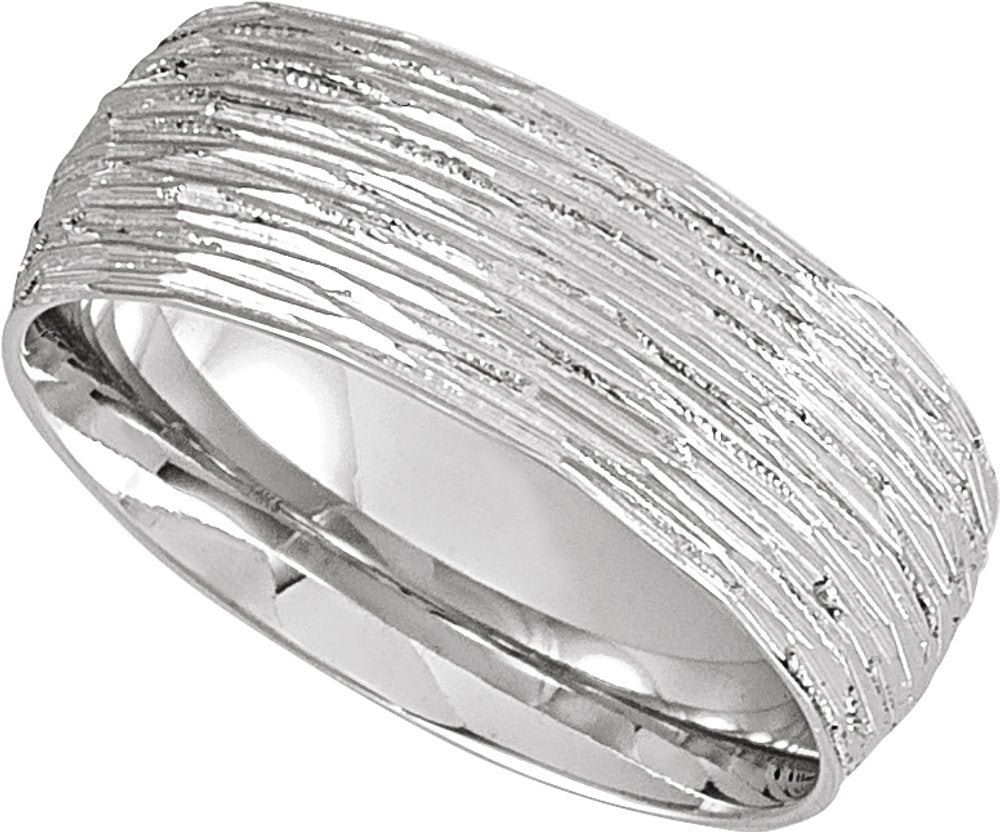 14K White Gold 7 mm Tree Bark-Inspired Comfort-Fit Flat Band Size 10