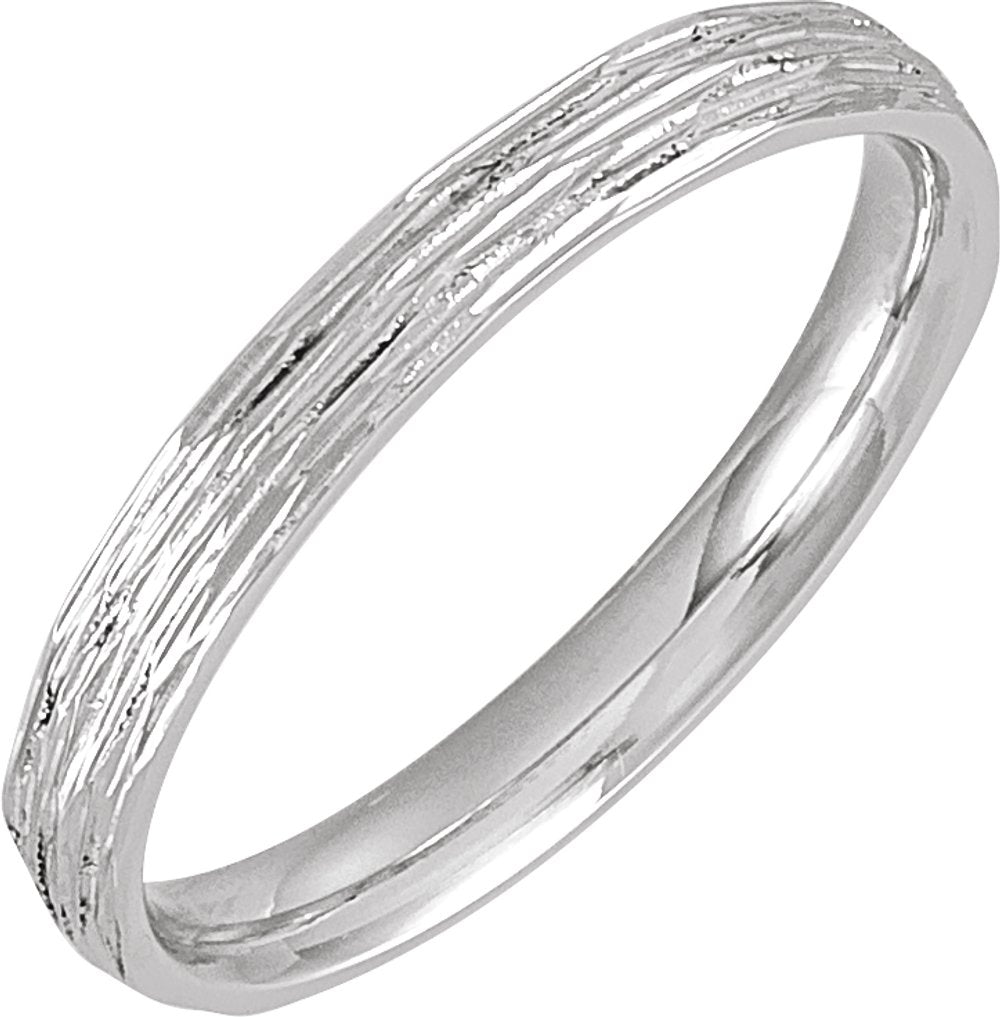 14K White Gold 3 mm Tree Bark-Inspired Comfort-Fit Flat Band Size 7