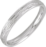 14K White Gold 3 mm Tree Bark-Inspired Comfort-Fit Flat Band Size 7