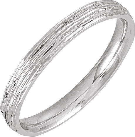 14K White Gold 3 mm Tree Bark-Inspired Comfort-Fit Flat Band Size 7