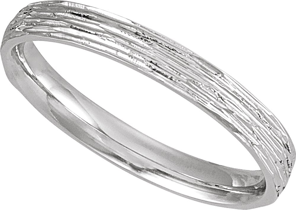 14K White Gold 3 mm Tree Bark-Inspired Comfort-Fit Flat Band Size 7
