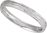 14K White Gold 3 mm Tree Bark-Inspired Comfort-Fit Flat Band Size 7