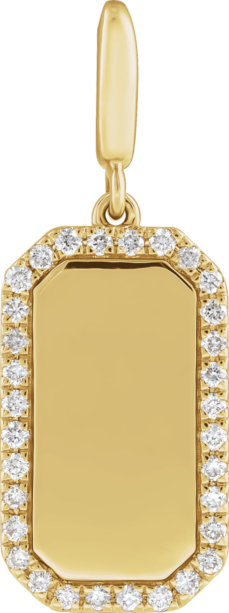 14K Yellow Gold Engravable 1/6 CTW Natural Diamond Dog Tag Charm/Pendant