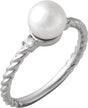 14K White Gold Cultured White Akoya Pearl & .06 CTW Natural Diamond Rope Ring