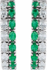 14K White Gold Lab-Grown Emerald & 1 5/8 CTW Lab-Grown Diamond 20.5 mm Hoop Earrings