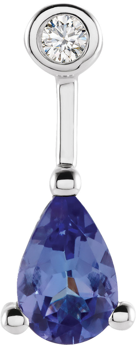 14K White Natural Tanzanite & .025 CTW Natural Diamond Pendant    