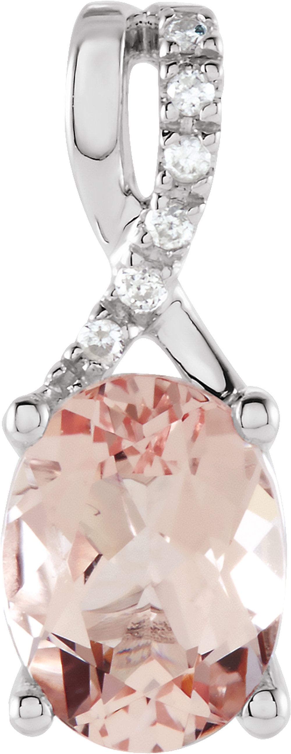 14K White Natural Pink Morganite & .03 CTW Natural Diamond Pendant