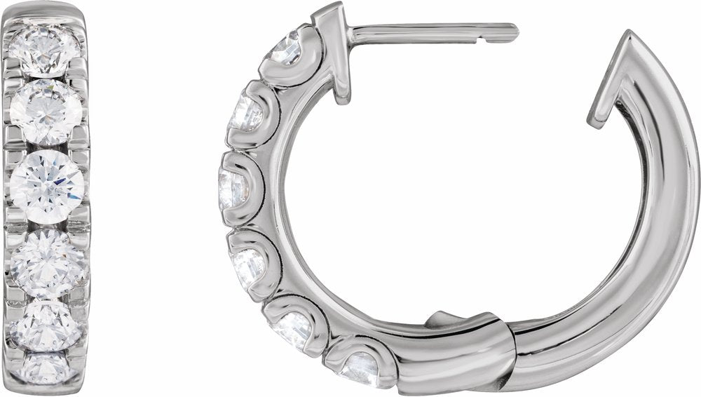 14K White Gold 1 7/8 CTW Lab-Grown Diamond Hinged 19.45 mm Hoop Earrings