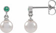 14K White Gold Cultured White Akoya Pearl & Lab-Grown Emerald Earrings