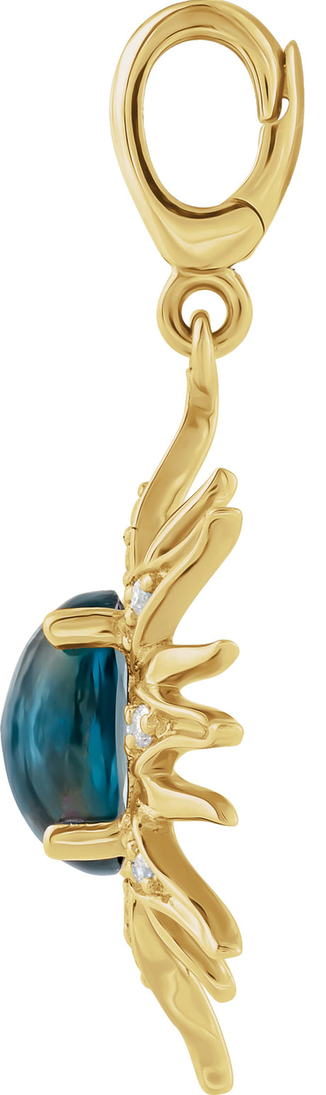 14K Yellow Gold Vermeil Lab-Grown London Blue Topaz & 1/10 CTW Lab-Grown Diamond Sun Charm/Pendant